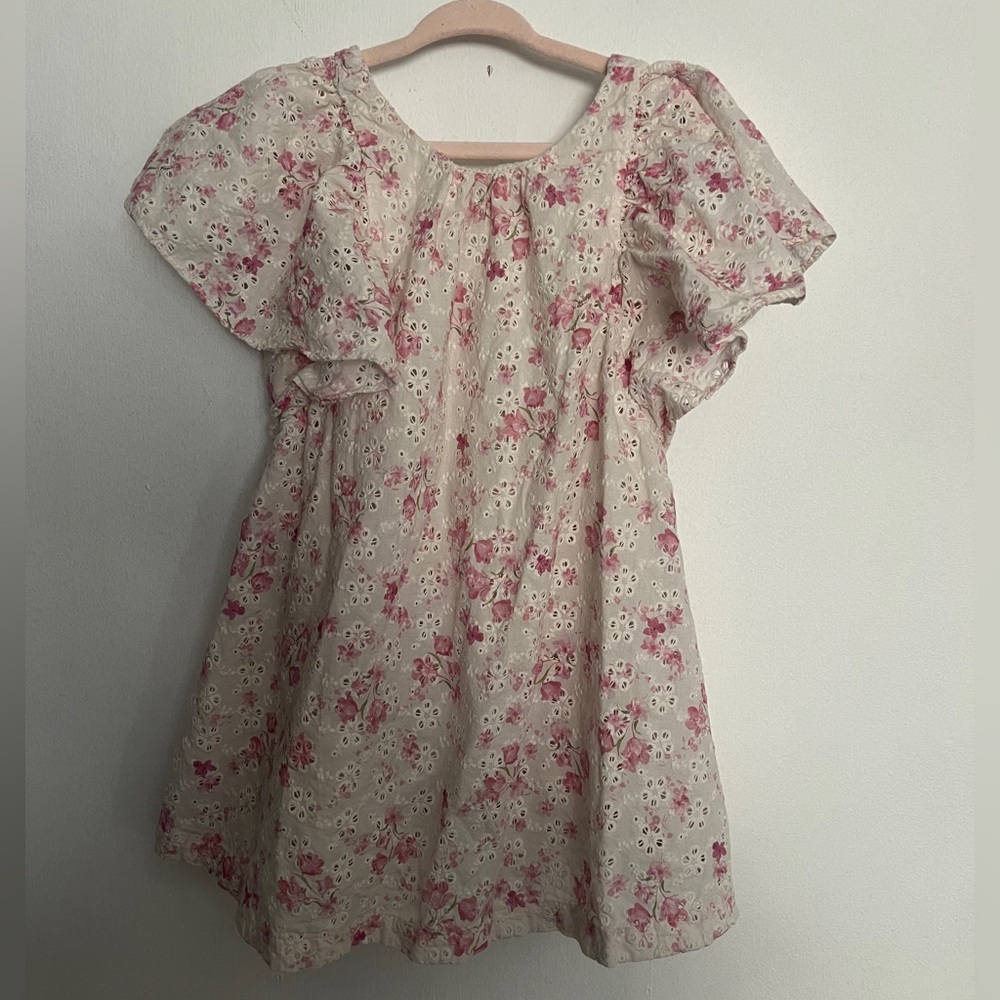 Zara Cream Eyelet Top with Pink Accents